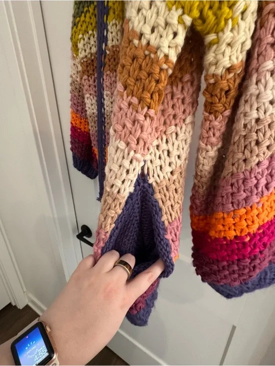 Listicle Hand-Knit Multicolor Stripe Cardigan Sweater - Picture 3 of 4